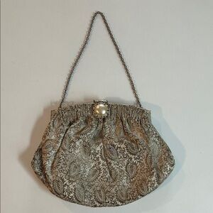 Vintage Elegant Silver Brocade Women's Bag from France